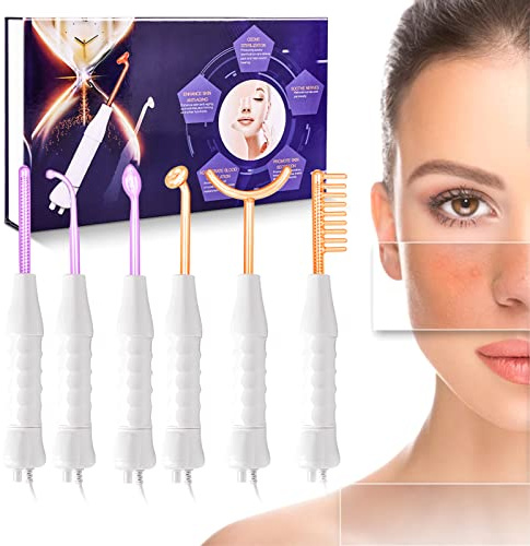 TwoWin High F requency Facial Machine, 6 Electrodes Argon Gas Violet and Neon Gas Orange Beauty Skin Care Acne Spot Pimple Removal Remover Face Tightening Lifting Puffy Therapy Facial Portable Wand