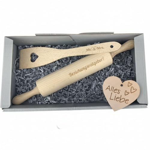 Hochzeitsgeschenk Teigroller Mr und Mrs Geschenkset