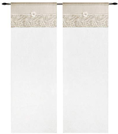 emmevi Tende Coppia Finestra Porta Interno Tessuto Shabby Chic MOD.Tenda Margherita 1 CONF 60X150 Tortora