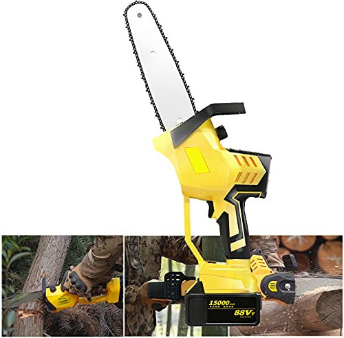 Songhp Hand-held Electric Chain Saw for Cutting Wood, 21V 10inch Small Adjustable Portable Rechargeable Wireless Chainsaw with Lithium Battery and Charger, Cutting Diameter 20cm