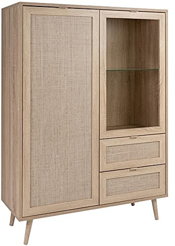 DEINE TANTE EMMA 003045 Bali 53A Sonoma Eiche/Geflecht Rafia Kommode Highboard Sideboard ca. 103 x 139 x 40 cm