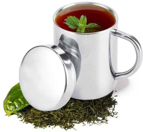 Cyrank termo cafe taza termo cafe para llevar, Taza de café para acampar, taza de acero inoxidable para té, taza de aislamiento de pared con asa y tapa para el hogar, la oficina, los viajes(L)