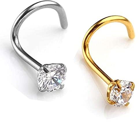 JSDDE 2pcs 20G Curved Nose Studs Stainless Steel Cubic Zircon Nose Ring Body Piercing