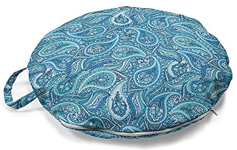 ABAKUHAUS Paisley Rundes Bodenkissen mit Griff, Blaue Töne Oriental Floral, dekoratives Kissen für Wohnzimmer & Schlafsäle, 45 cm, Mehrfarbig
