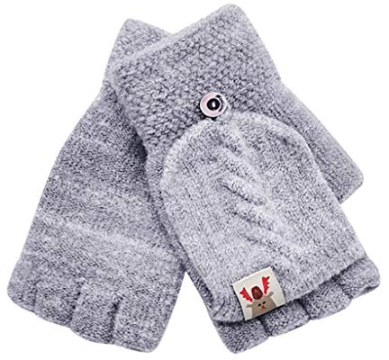 Kinder Mädchen Jungen Halbfinger Handschuhe Fingerlose Fäustlinge Winter Fingerhandschuhe Strickhandschuhe Thermohandschuhe mit Klappe Über 12 Jahre alt