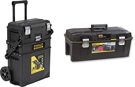 Stanley FATMAX Cantilever Rolling Toolbox Trolley, 4 Level Workstation 1-94-210 & FATMAX Waterproof Toolbox Storage with Heavy Duty Metal Latch, 28 Inch, 1-93-935