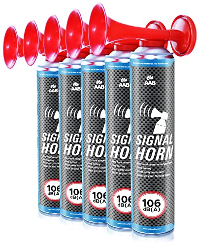 5 x AABCOOLING Signalhorn Laut Nebelhorn 106 dB(A) Mit Nicht Brennbarem Gas, Bis Zu 320 Kurze Pieptöne, Fanfare, Fußball, Gasfanfare, Pressluft Luftdruck Tröte, Drucklufthupe
