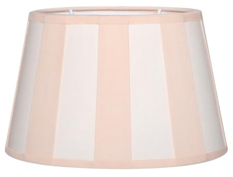 Brillibrum Design Lampenschirm gestreift Tischlampenschirm mit Streifenmuster für Lampenfassung E14 E27 Streifen Design Tischleuchte oval rund Stoff (Oval: 20x15x13cm, Beige - Creme)