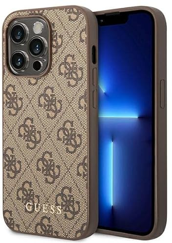 GUESS GUHCP14LG4GFBR Hardcase für iPhone 14 Pro 6,1 Zoll (15,4 cm) mit goldenem Metall-Logo, Braun