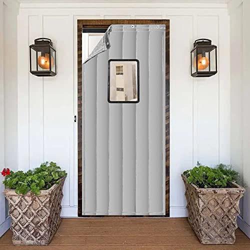 ZJIEX Thermovorhang Haustür, Winter Hitzebewahrung Thermischisolierter Türvorhang, Wärmeschutzvorhang Für Türen, Winddichter Wasserdichter Sichtschutzvorhang(Grey,32x86in/80x220cm+Window)