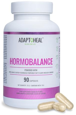 Adaptoheal Hormobalance - Menopausia y Sistema Hormonal - 90 Cápsulas | Adaptógenos con vitex agnus castus, ñame silvestre, ginseng y reishi, vegano, sin gluten, para mujer, laboratorio español