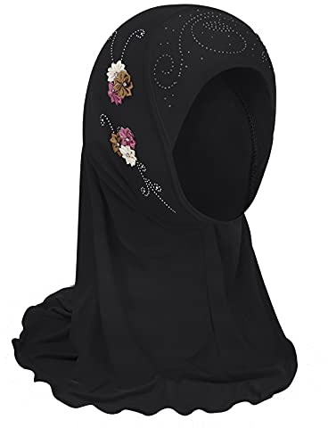 Little Girls Hijab Scarf Kids Muslim Headscarf Floral Islamic Amira Arab Instant Hijabs Head Wrap One Piece Prayer Scarves Lace Beanies Turban UV Protection Bandana Hat for 2-6 Years