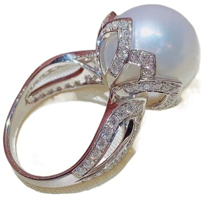 925 Sterling Silver Shiny Round Pearl Ring Platter Pearl Temperament Ring Ring Female Jewelry Found Earring Found (US Code 10)