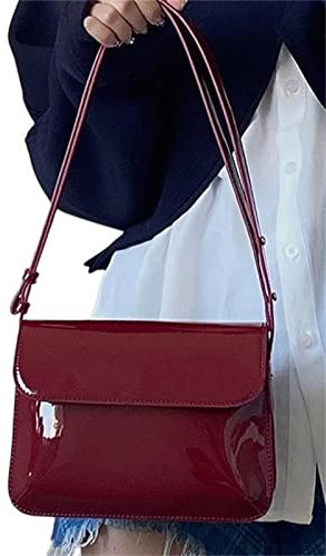 Iordan Handtasche Retro Patent Schultertasche für Frauen Klappe Kleine quadratische Tasche Mode Unterarm Crossbody Tasche Damen Handtasche Geldbörse - Rot