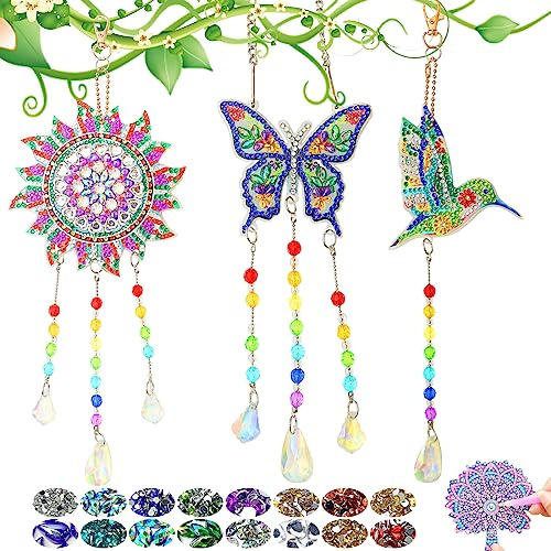 Geschenk für Mädchen von 6 bis 11 Jahren，Sonnenfänger-Bastelset aus Kristall, Diamantmalerei-Windspiel-Bastelset für Kinder zum Aufhängen von Windspielen