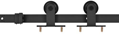 Homgoday Kit di ferramenta per porta scorrevole/porta scorrevole, materiale da costruzione per interni, kit per porta scorrevole, 183 cm, acciaio nero