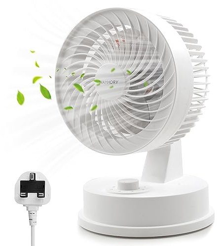 MAYHORY Desk Fan, 3 Speed Settings Desktop Fan, Quiet Operation Strong Wind Bedside Fan, Table Fans & Cooling for Bedroom, Home, Office, Outdoor, Traval,Summer Gift-White