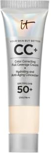 IT Cosmetics CC+ Crème, Fond de Teint Haute Couvrance SPF 50, Correcteur de Teint & Sérum Anti-Âge, Formulé avec Niacinamide & Acide Hyaluronique, Fini Naturel, Pour Tous Types de Peau, 12 ml, Fair