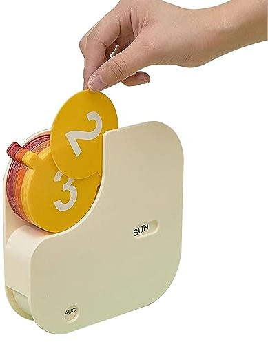 Mavcobo Calendar Ornaments Desktop Calendar Decor Rotating Digital Card Calendar Desk Ornaments Perpetual Calendar Month/Week/Date(beige,17.5 * 4 * 17.5cm)