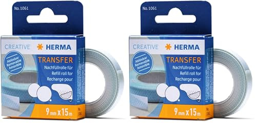 HERMA 1061 Kleberoller Nachfüllkassette doppelseitig ablösbar, 15 m, selbstklebende Klebeband Nachfüllrolle für Klebebandroller, Refill für Fotos, Basteln, Schule & Büro (Packung mit 2)