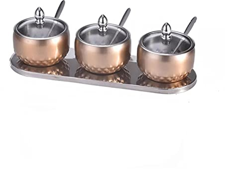 Aintap Juego de azucarero portátil de Acero Inoxidable: Elegante Recipiente de Almacenamiento de Cocina Dorado con Cuchara para cocinar, condimentar y más