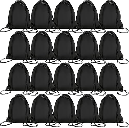 DAJAVE 20 Stück Turnbeutel Schwarz 34x43CM Kordelzugbeutel PE Beutel Kordelzug Turnbeutel Wasserdicht Schwimmbeutel Kordelzug Rucksack für Sport, Schule, Fitnessstudio, Reisen, Schwimmen, Strand