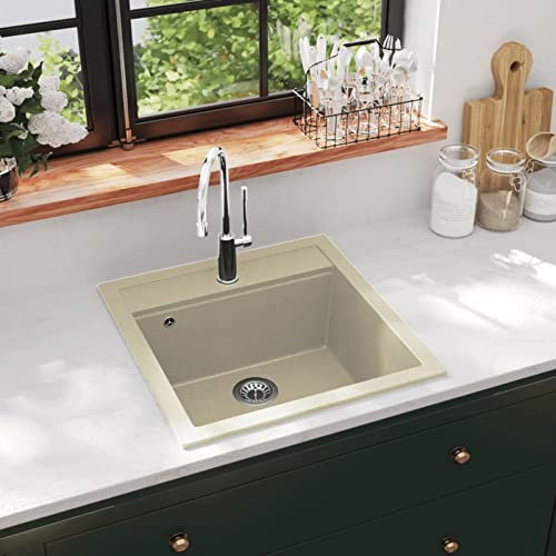 GuyAna Évier de Cuisine Granit Seul lavabo Beige,Vasque À Poser Salle De Bain,Lavabo Salle De Bain