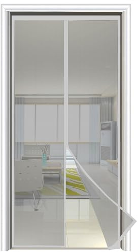 Magnet Fliegengitter für Balkontür 85x220cm Grau, Premium Insektenschutz Tür, Fliegenschutztür Terrassentür Selbstklebend Ohne Bohren