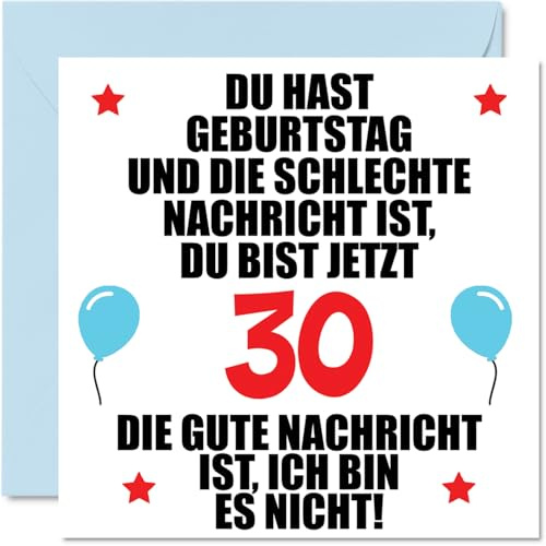 Stuff4 30. Geburtstagskarte Lustig für Frau Mann Sie Ihn - Schlechte Nachrichten - Lustiger Dreißig Dreißigster Alles Gute Zum Karte Geburtstag 145mm Scherzen Glückwunschkarten