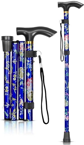 ZallyX Folding Walking Stick for ladies Walking stick 93CM (FOR ALL Heights)- Heavy Duty Durable & Foldable Walking Sticks for Women, Extendable & Collapsible Mens Walking stick (Blue Flower)