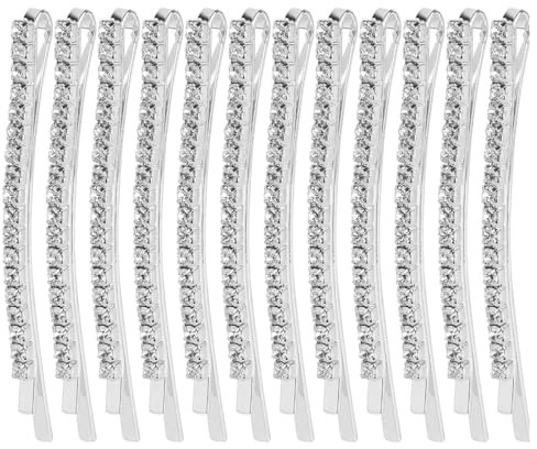 12 Stück Kristall Haarnadeln, Glänzende Haarspangen, Strass Bobby Pin, Metall Haarschmuck für Mädchen Silber
