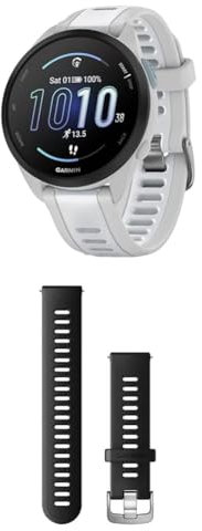 Garmin Forerunner 165, Easy to Use Lightweight GPS Running Smartwatch, White & Quick Release Band (20 mm) - Black