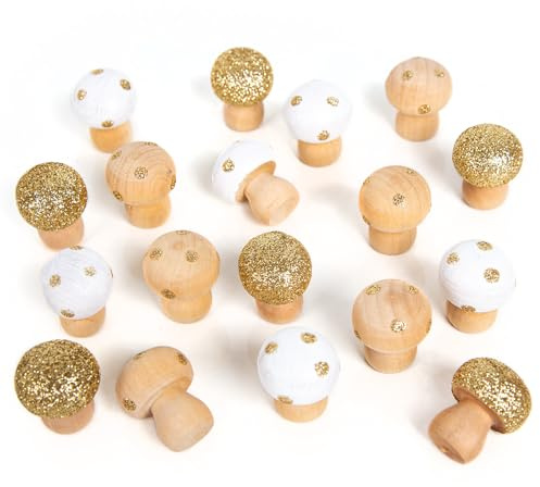 Logbuch-Verlag 18 kleine mini Pilze aus Holz in Gold, weiß, Natur 2 x 3 cm groß als Herbst Weihnachten Silvester Deko