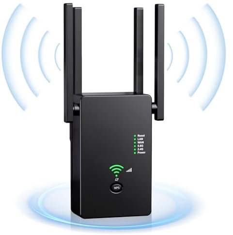 WLAN Repeater WLAN Verstärker 1200Mbit/s Dualband 2,4GHz+5GHz WiFi Booster mit Repeater/Router/Access Point Modus, 4 Antenne, Einfache Einrichtung, WiFi Range Extender mit LAN/WAN Port
