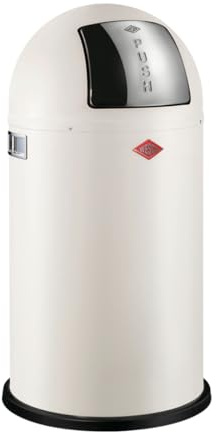 Wesco Pushboy Mülleimer in der Farbe sand matt pulverbeschichtetes Stahlblech, 50 Liter Volumen, große Edelstahlklappe, herausnehmbarer Innenbehälter