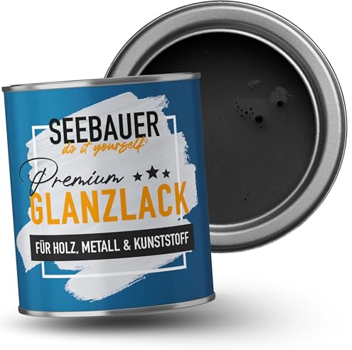 SEEBAUER diy Glanzlack Schwarz 750ml für Innen & Außen (No. 100 Black Pearl) Möbelfarbe ohne Schleifen - Hybrid-Lack für Holz, Metall & Kunststoff - Holzlack, Möbellack hohe Deckkraft