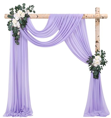 2 Panels Wedding Arch Draping Fabric，28 x 20Ft Lavender Purple Wedding Arch Drapery Chiffon Fabric Sheer Backdrop Curtain Wedding Arch Decorations for Ceremony Arch Stage Party Backdrop Ceiling