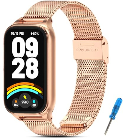 BDIG Metallarmband kompatibelt med Xiaomi Smart Band 9 Active/Redmi Smart Band 3 Damarmband, dubbla magnetiska armband för Xiaomi Smart Band 9 Active Rose Gold