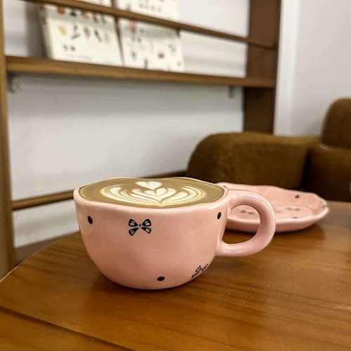 Koythin Taza de café de cerámica, tazas de chocolate caliente hechas a mano, bonita taza para niñas y mujeres, taza de té y leche estética con asa, 250 ml para café con leche, cacao, oficina, hogar