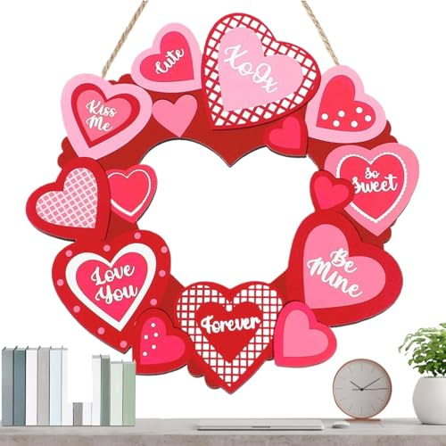 Corona Di Cuore In Legno - Decorazione Da Parete Con Motivo A Cuore, Ornamento Da Parete Decorativo In Legno | Decorazione Della Porta Di San, Gancio Romantico Per Biglietti Per Ce