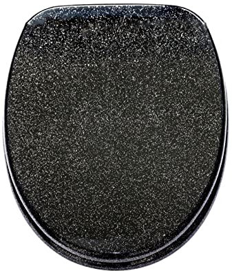 Black Sparkly Glitter Toilet Seat Cover with Slow Close Round Top/Bottom Fixed Quick Release Easy to Install and Clean