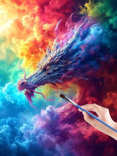 Sky malen nach zahlen, malen nach zahlen erwachsene Drachen, malen nach zahlen leinwand mit Pinsel und Acrylfarben für Anfänger und Kinder, Home Deko aesthetic, Geschenk -60 x 80 cm Rahmenlos BV-9