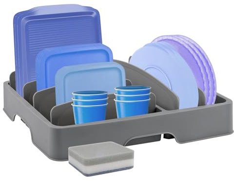 MINISOISO Organizador de Tapas de Cocina de Plástico, Organizador de Cajones de Cocina con 6 Divisores Ajustables, Almacenamiento de Tapas de Ollas, Almacenaje para Tapas, Gris