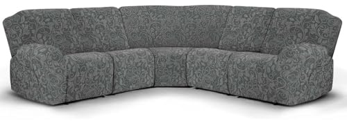 MINGPINHUIUS Sofabezug L Form Stretch Sofabezug aus Samt für 5 Sitzer Ecksofa, Anti Rutsch Sofa Überzug L Form Dicker weicher waschbarer Möbelschutz (Dunkelgrau, 5 Sitzer)