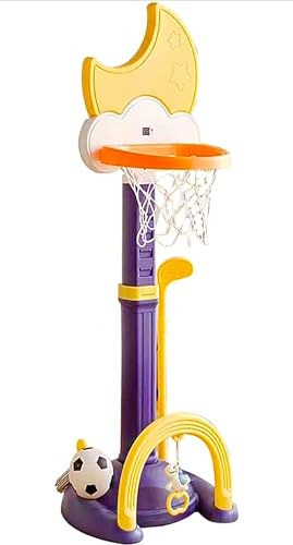 Canestro Basket Bambini regolabile in altezza - per interno ed esterno - Set da Gioco - Calcio - Golf - Lancio di anelli- segnapunti elettronico - basket MULTIFUNZIONALE