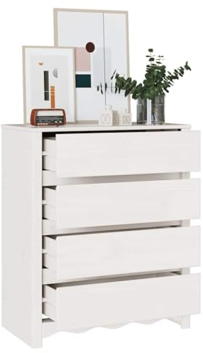 vidaXL Kommode Drammen Weiß 76,5 x 40 x 91 cm Massivholz Kiefer, Moderner Schlafzimmerstauraum, eleganter Kiefernholzkasten, funktionale Einheit, platzsparender Organizer