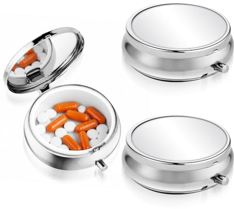 Wanmu Tragbare Pillendose, klein Rund Medikamentendosen Pillendosierer Mit Spiegel, Kompakt Reise Pillenetui Tablettendose für Vitamine, Fischöl Organizer, Medizin Spender (1 Fach)