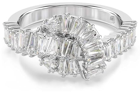Swarovski Matrix Ring, Weißer, Rhodinierter Damenring mit Knoten-Motiv Zirkonia im Baguette-Schliff in Krappenfassung, Größe: 50