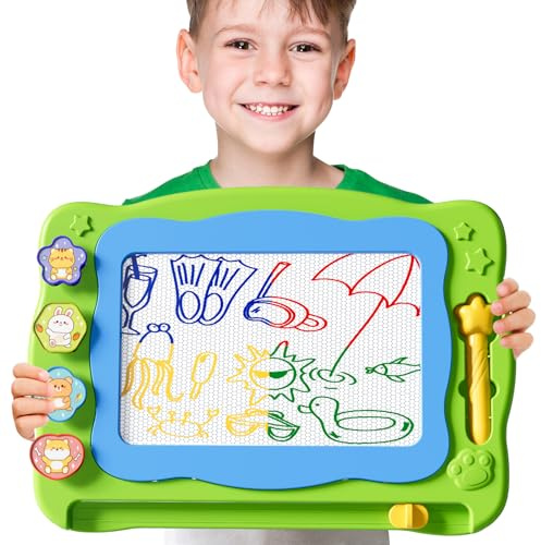 BLmukce Magnetic Drawing Board Large, Toy for Kids Age 2-7 Years, Erasable Doodle Board with 4 Colors, Educational Travel Learning Toy, Birthday Gift for 2 3 4 5 Year Old Girls & Boys(Green)