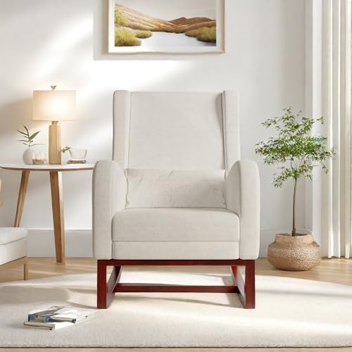Aneutr Silla Mecedora con reposapiés, Silla de Lactancia, Mecedora reclinable con Base de Madera, reposamanos, Bolsillos Laterales, Rocking Chair para salón o Dormitorio